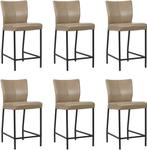 Set van 6 Taupe leren moderne barkrukken - poot vierkant, Nieuw, Vijf, Zes of meer stoelen, Modern, Leer