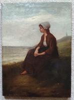 Franse school (XIX) - Vissersvrouw aan de kust, Antiek en Kunst