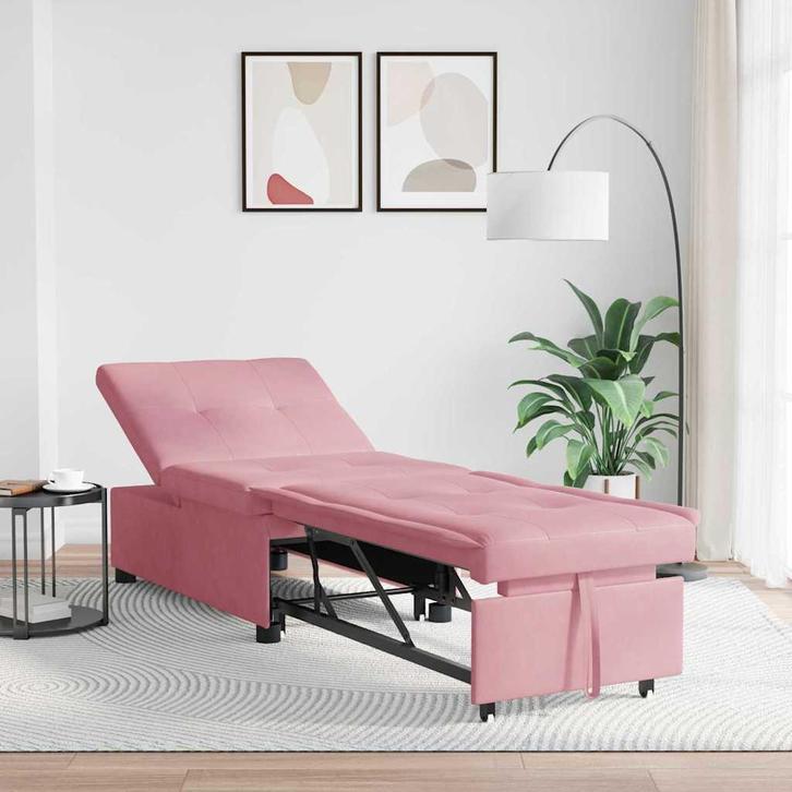 vidaXL Slaapbank Roze 67 x 194 x 38 cm Fluweel, Huis en Inrichting, Zetels | Zetels, Nieuw, Verzenden