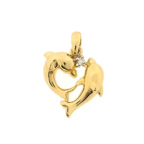 Gouden hanger van twee dolfijnen met diamant | 0,015 ct., Bijoux, Sacs & Beauté, Bracelets à breloques, Enlèvement ou Envoi