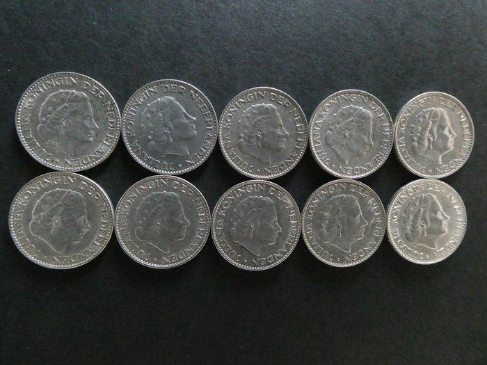Nederland. Juliana. 1 Gulden 1954-1967 Complete serie, Postzegels en Munten, Munten | Nederland