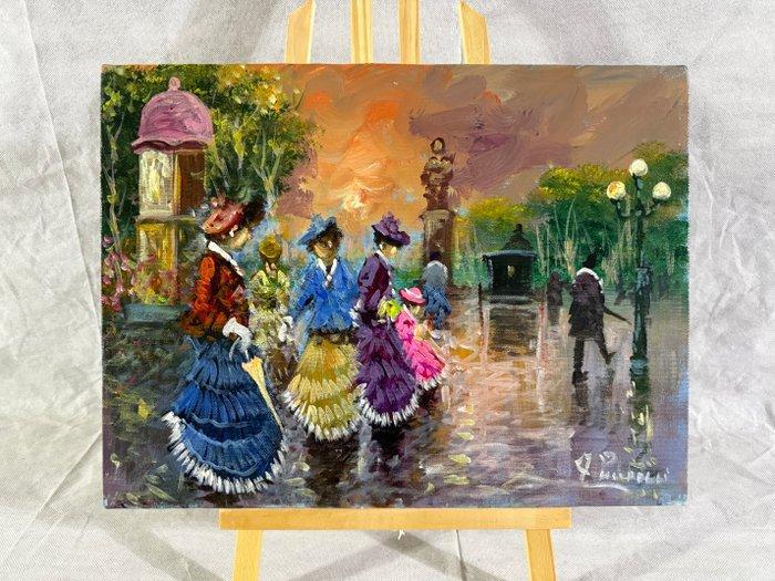 Antonio Pecorelli (XX) - Giornata al parco, Antiek en Kunst, Kunst | Schilderijen | Klassiek