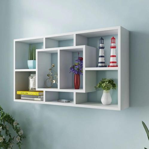 vidaXL Étagère murale daffichage 8 compartiments Blanc, Huis en Inrichting, Woonaccessoires | Wandplanken en Boekenplanken, Verzenden