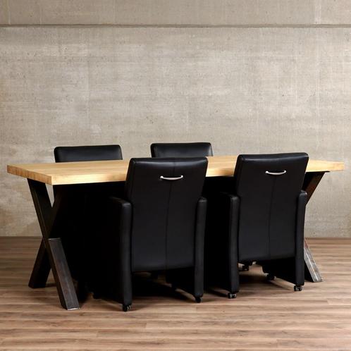 Set van 4 leren eetkamerfauteuils - met armleuning en, Huis en Inrichting, Stoelen, Overige kleuren, Nieuw, Leer, Ophalen of Verzenden