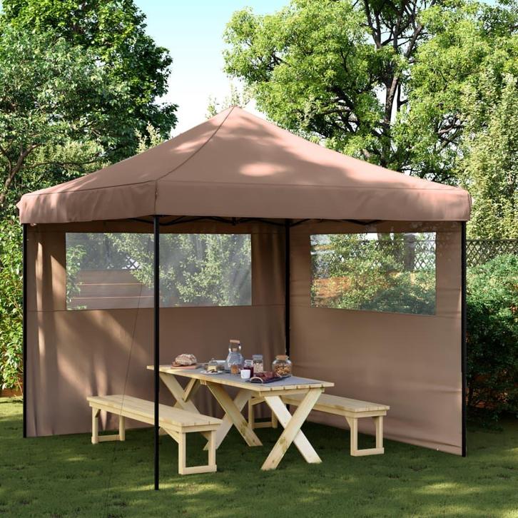 vidaXL Partytent inklapbaar pop-up met 2 zijwanden bruin, Jardin & Terrasse, Tonnelles, Envoi