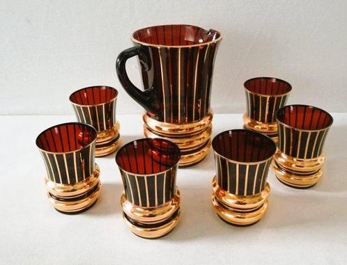 Kan (7) - Glas - Boheemse kan en 6 glazen, Antiek en Kunst, Curiosa en Brocante