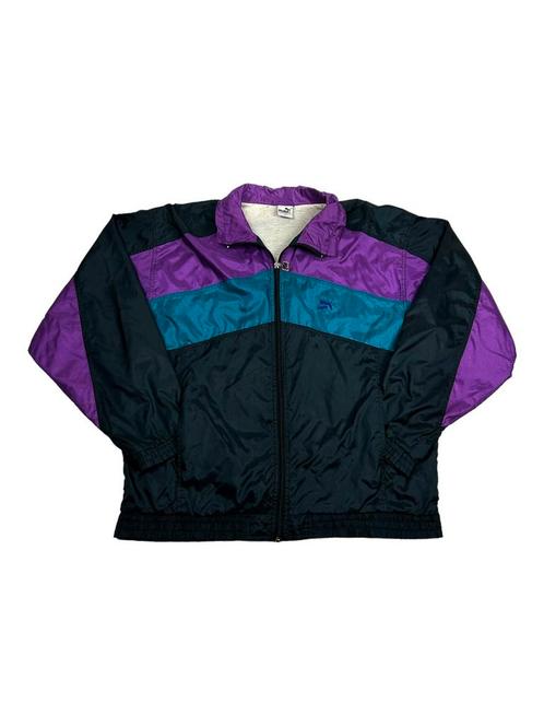 Vintage Puma Purple Blue Black Windbreaker maat XL, Vêtements | Hommes, Vestes | Été, Enlèvement ou Envoi