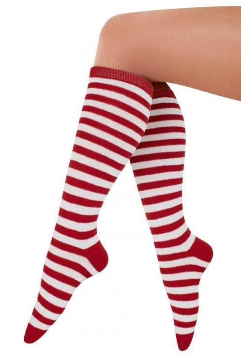 Sokken Rood Wit Lange Gestreepte Kousen 36-41 Carnaval Voetb, Kleding | Dames, Carnavalskleding en Feestkleding, Nieuw, Ophalen of Verzenden