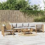 vidaXL 7-delige Loungeset met lichtgrijze kussens bamboe, Tuin en Terras, Verzenden, Nieuw, Loungeset