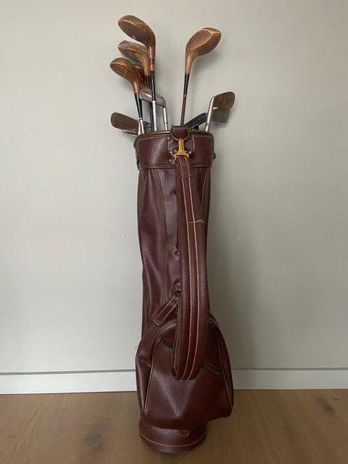 Vintage leren golftas inclusief 12 antieke golfclubs - Golf, Antiek en Kunst, Curiosa en Brocante