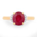 Ring - 14 karaat Geel goud - 3.27ct. tw. Robijn - Diamant -