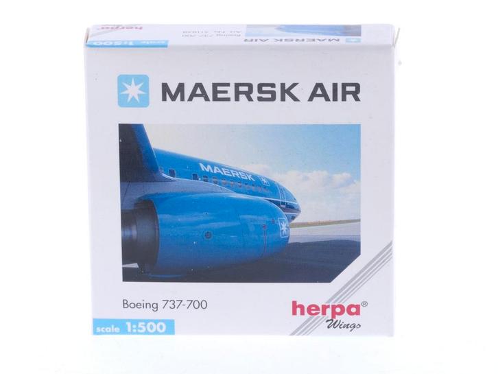 Schaal 1:500 Herpa 511858 Boeing 737-700 Maersk Air Reg...., Hobby en Vrije tijd, Modelbouw | Vliegtuigen en Helikopters, Zo goed als nieuw