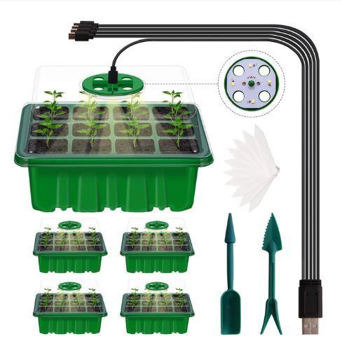 Set van 5 seed starter box met kweeklamp lampen 12/60 cellen, Hobby en Vrije tijd, Knutselen, Nieuw