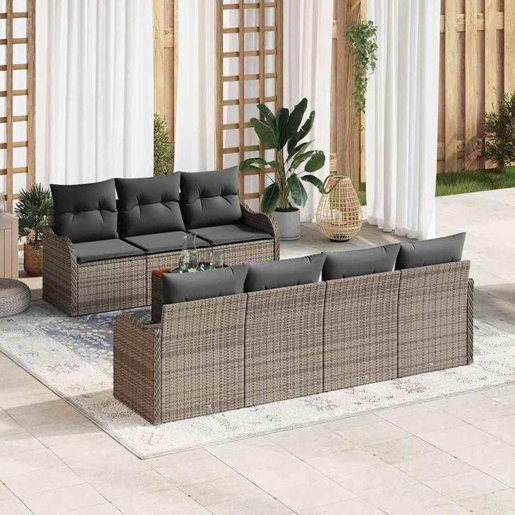vidaXL Tuinbank Set 8 pcs Grijs Poly rattan, Tuin en Terras, Tuinsets en Loungesets, Nieuw, Verzenden