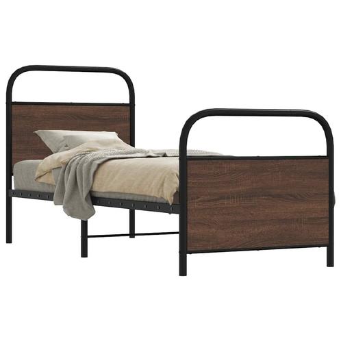 vidaXL Cadre de lit sans matelas 80x200cm chêne marron, Maison & Meubles, Chambre à coucher | Lits, Neuf, Envoi