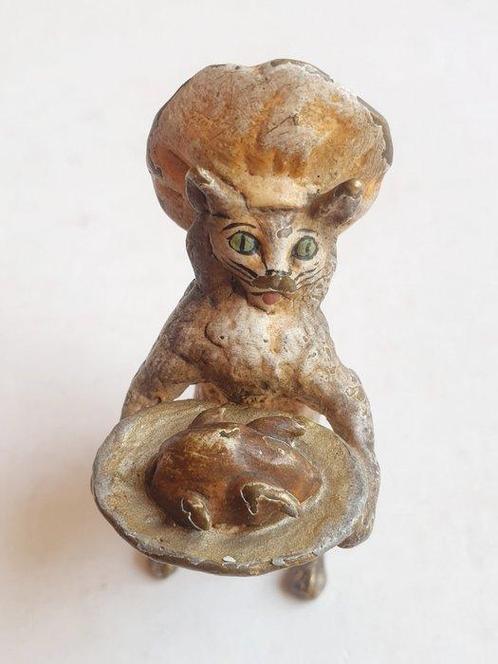 Sculpture, Chat cuisinier - 6 cm - Bronze de Vienne peint à, Antiek en Kunst, Antiek | Keramiek en Aardewerk