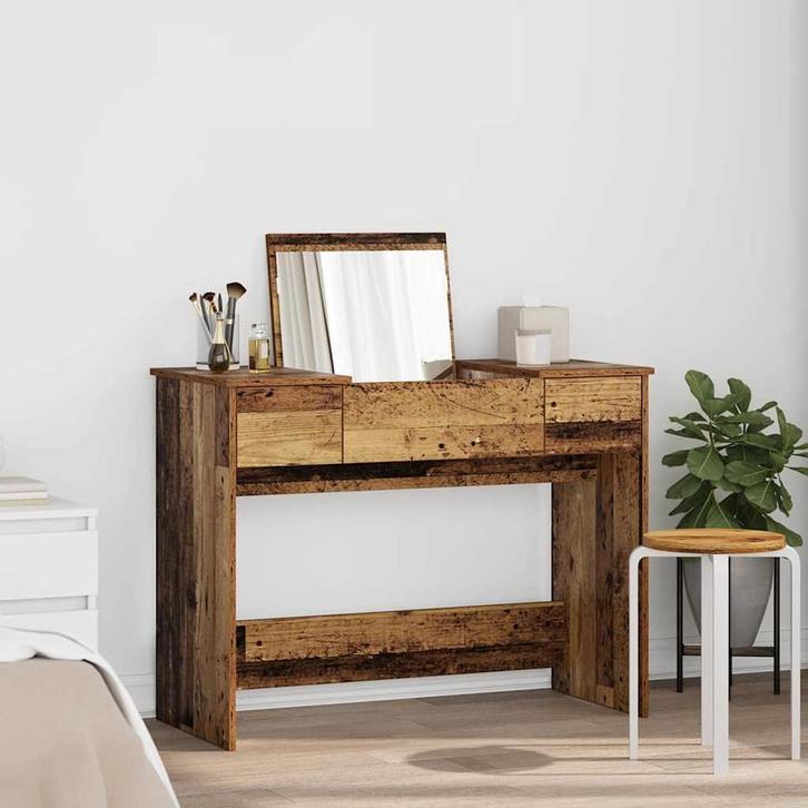 vidaXL Kaptafel met lade Oud hout 100 x 45 x 76 cm Bewerkt, Huis en Inrichting, Tafels | Kaptafels, Nieuw, Verzenden