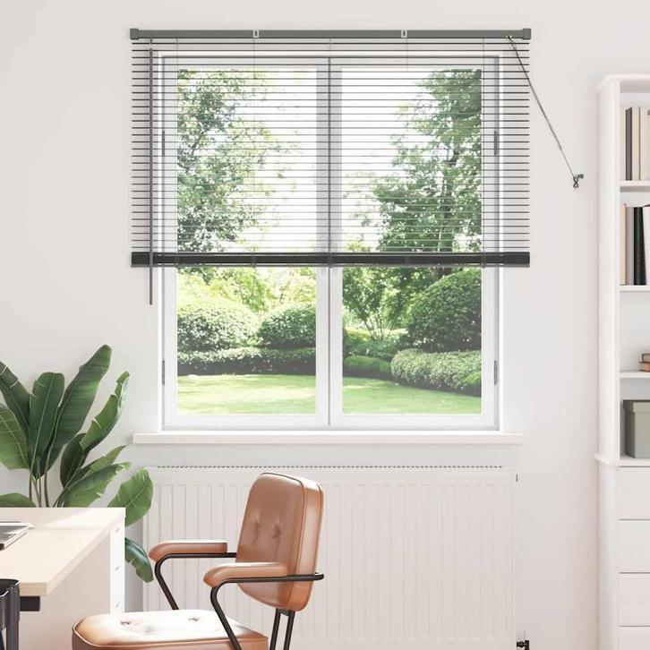 vidaXL Raamjaloezie met gordijnen Donkergrijs Aluminium, Huis en Inrichting, Stoffering | Gordijnen en Lamellen, Nieuw, Verzenden