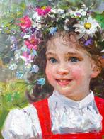 Vladimir Goussev (1957-) - Portrait de fille, Antiek en Kunst