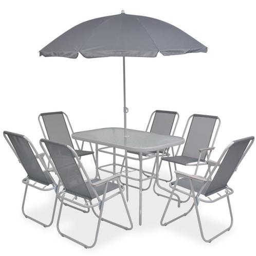 vidaXL 8-delige Tuinset staal en textileen grijs, Tuin en Terras, Tuinsets en Loungesets, Tuinset, Nieuw, Verzenden