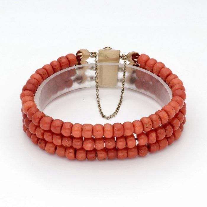 Armband - 14 karaat Geel goud - Bloedkoraal, Handtassen en Accessoires, Armbanden