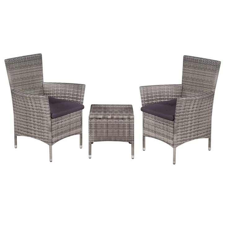 vidaXL 3-delige Bistroset poly rattan grijs, Tuin en Terras, Tuinsets en Loungesets, Nieuw, Verzenden