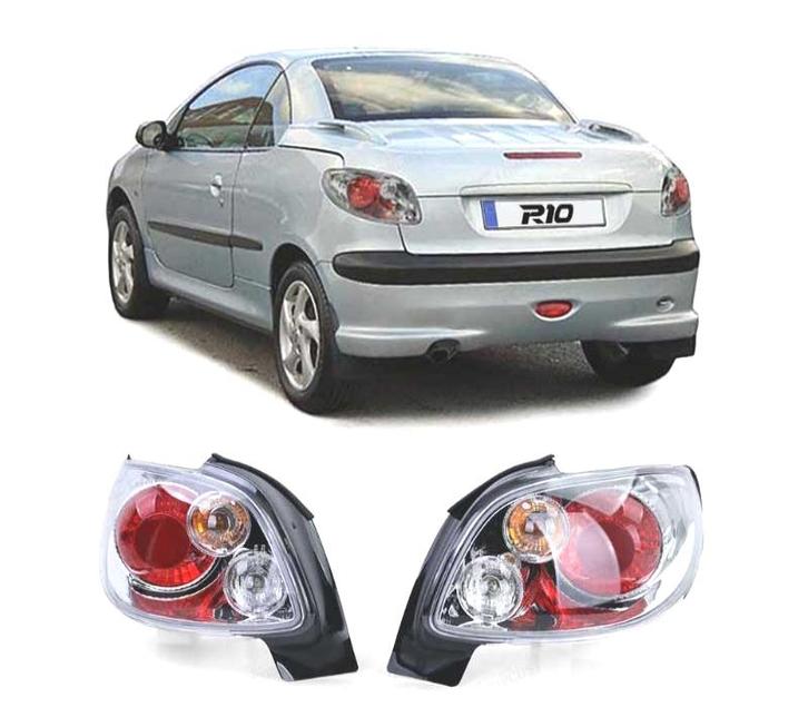 FEUX ARRIÈRE POUR PEUGEOT 206 CC 98-09 FOND CHROMÉ ROUGE, Auto-onderdelen, Verlichting, Verzenden