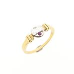 Bicolor gouden ring met robijn en diamant; 0,02 ct., Handtassen en Accessoires, Ringen, 18 tot 19, Gebruikt, Overige kleuren, Heer
