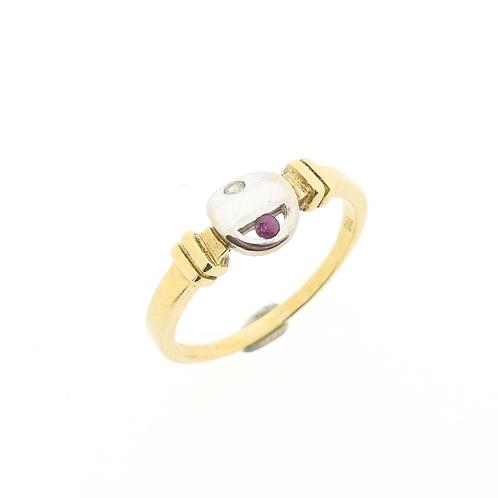 Bicolor gouden ring met robijn en diamant; 0,02 ct., Handtassen en Accessoires, Ringen, Heer, Met edelsteen, Overige kleuren, 18 tot 19