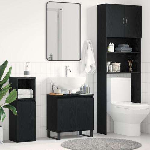 vidaXL Badkamer Wastafel Kast Zwart Eik 58x33x60 cm Gelaagd, Huis en Inrichting, Badkamer | Badkamermeubels, Nieuw, Verzenden