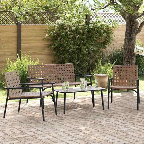 vidaXL 4-Delige Buiten Koffieset - Bruin Rieten En Staal, Tuin en Terras, Tuinsets en Loungesets, Nieuw, Verzenden