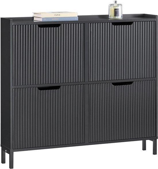 2dekans | SoBuy Smalle Schoenenkast met 4 Kleppen – Zwart, Huis en Inrichting, Kasten | Schoenenkasten, Ophalen of Verzenden