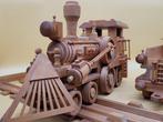0 - Modeltrein (3) - Houten locomotief met aanhanger en