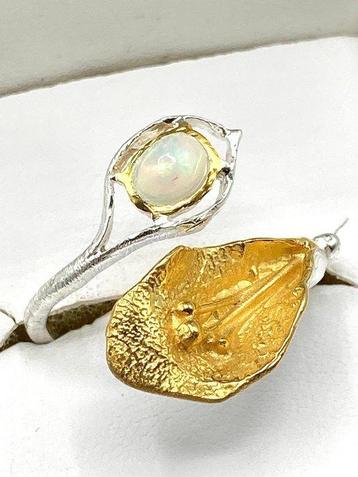 Sans Prix de Réserve - Bague Argent, Plaqué or Opale