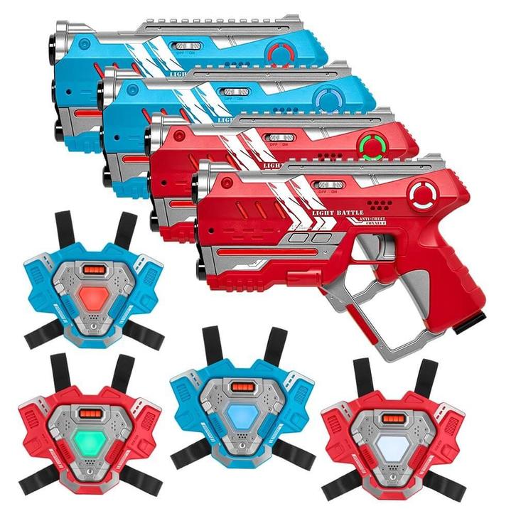 4 Connect laserguns Rood/Blauw + 4 Connect Vesten, Kinderen en Baby's, Speelgoed | Buiten | Actiespeelgoed, Nieuw, Ophalen of Verzenden