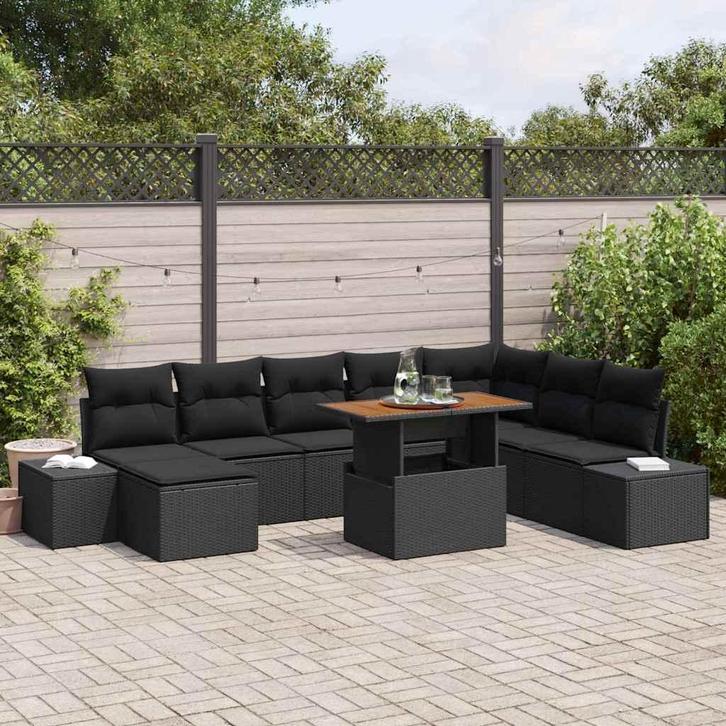 vidaXL Tuinbank Set met opslag 9 pcs Zwart Poly rattan, Jardin & Terrasse, Ensembles de jardin, Envoi