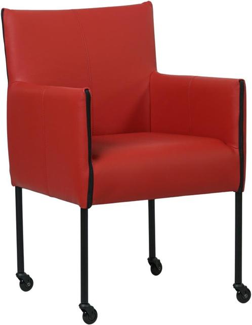 Rode leren moderne kuipstoel - poot rond zwart met wiel -, Huis en Inrichting, Stoelen, Overige kleuren, Eén, Nieuw, Leer, Ophalen of Verzenden