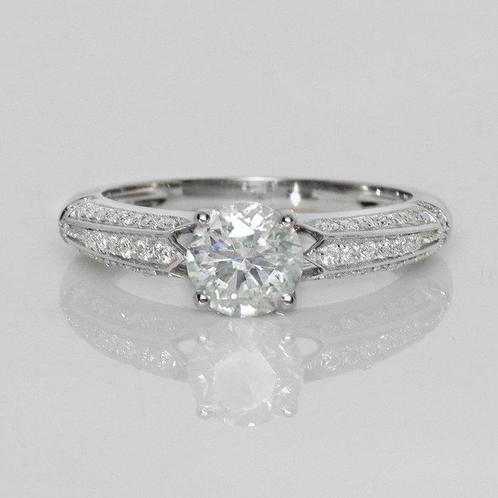 Ring - 18 karaat Witgoud, Diamanten totaal 1,34 ct E VS2 -, Handtassen en Accessoires, Ringen