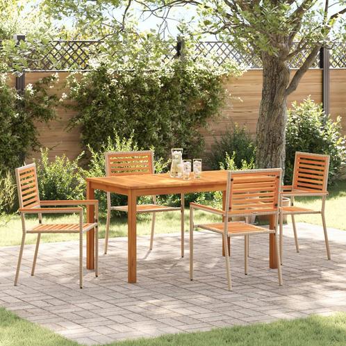 vidaXL 5-delige eetset voor in de tuin - Beige Poly Rattan, Tuin en Terras, Tuinstoelen, Nieuw, Verzenden