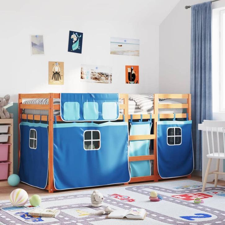 vidaXL Stapelbed met gordijnen 90x190 cm massief grenenhout, Huis en Inrichting, Slaapkamer | Bedden, Nieuw, Verzenden