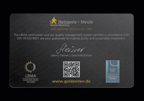 1 gram - Goud .999 - Heimerle + Meule - Verzegeld (Zonder, Postzegels en Munten, Edelmetalen en Baren