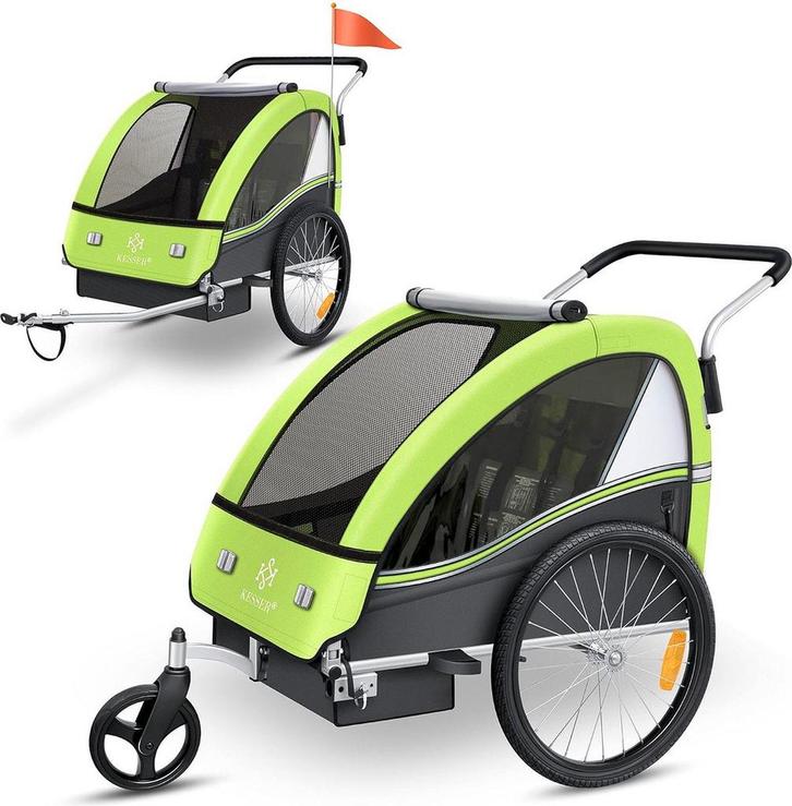 Fietsaanhanger - Kinderaanhanger - Max. 40kg - Groen - KESSE, Kinderen en Baby's, Buggy's, Nieuw, Verzenden