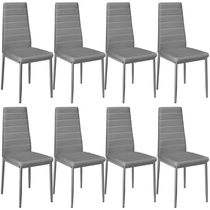 tectake Eetkamerstoelen, kunstleer - grijs, Set van 8, Huis en Inrichting, Stoelen, Verzenden