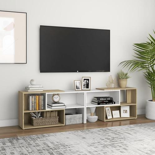 vidaXL Tv-meubel 149x30x52 cm bewerkt hout wit en sonoma, Maison & Meubles, Armoires | Mobilier de télévision, Envoi