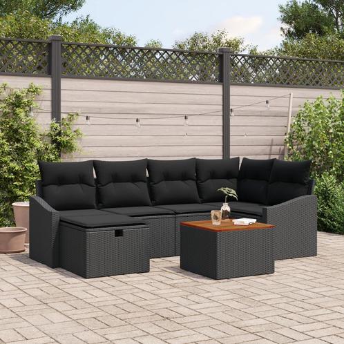 vidaXL 7-delige ligzetel set met kussens zwart poly rattan, Tuin en Terras, Tuinsets en Loungesets, Nieuw, Verzenden