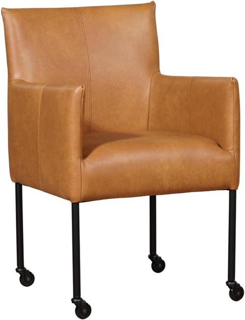 Set van 4 cognac leren eetkamerstoelen - met wieltjes en, Huis en Inrichting, Stoelen, Overige kleuren, Vier, Nieuw, Leer, Ophalen of Verzenden