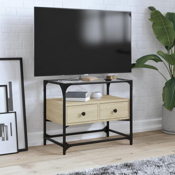vidaXL Tv-meubel met glazen blad 60x35x51 cm bewerkt hout, Huis en Inrichting, Kasten |Televisiemeubels, Nieuw, Verzenden