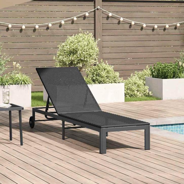 vidaXL Ligstoel 1-persoon Zwart 206 x 62,5 x 74 cm poly, Tuin en Terras, Ligbedden, Nieuw, Verzenden