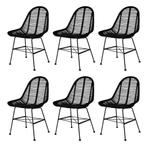 vidaXL Eetkamerstoelen 6 st natuurlijk rattan zwart, Verzenden, Nieuw