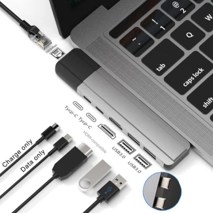 6 in 1 USB-C Hub voor Macbook Pro / Air - USB 3.0 / Type C /, Computers en Software, Pc- en Netwerkkabels, Nieuw, Verzenden